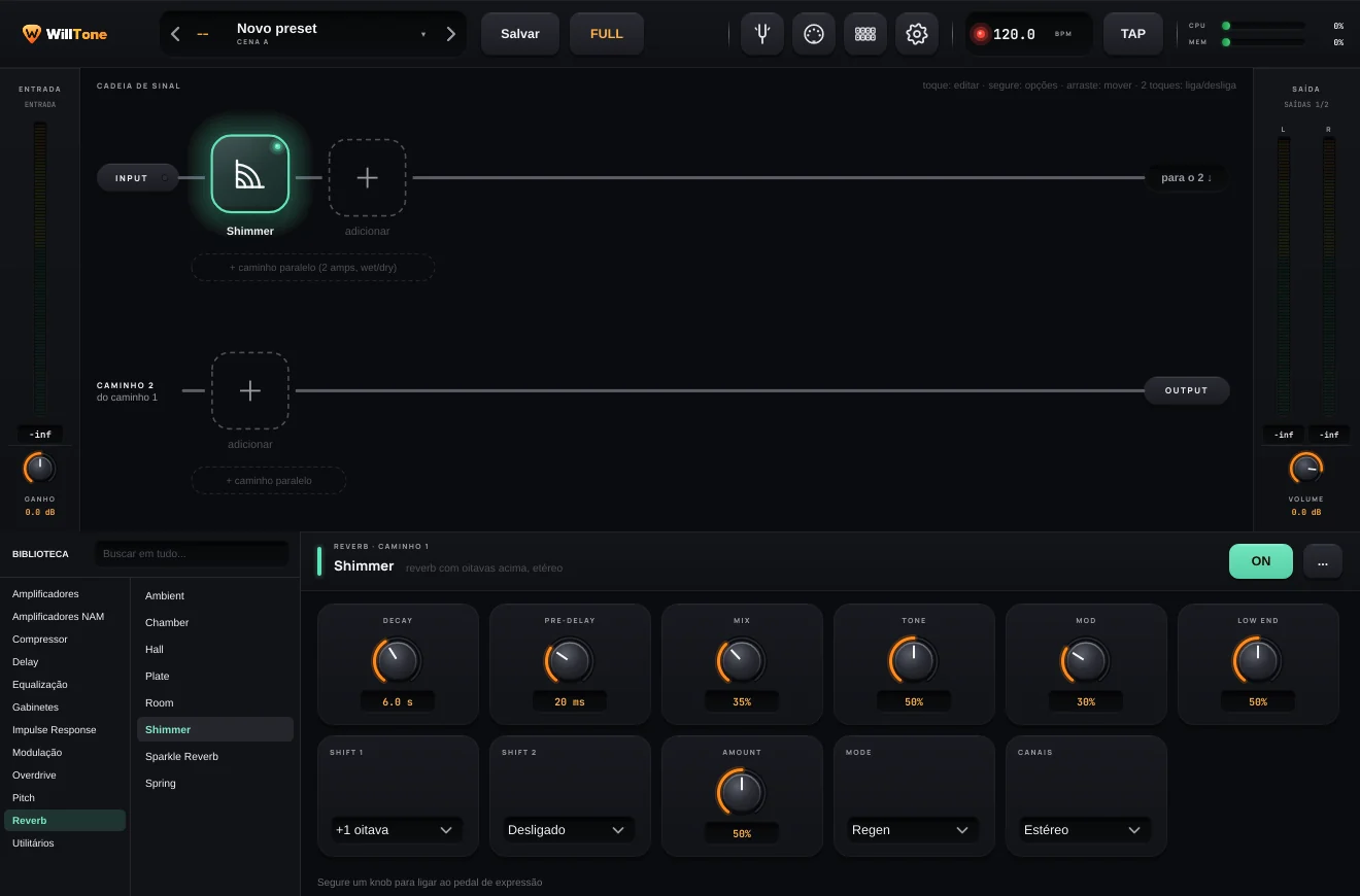Painel do reverb Shimmer